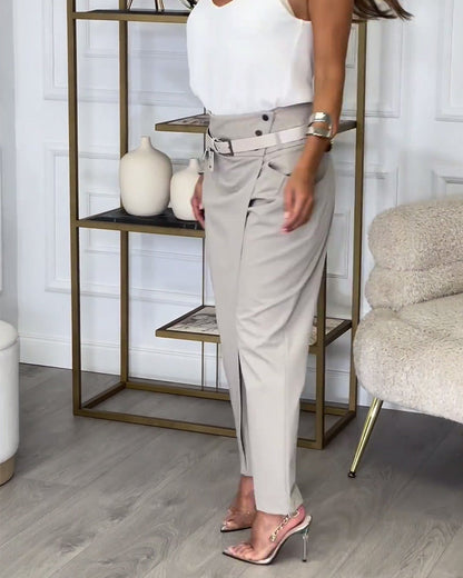 Hoge Taille Tapered Broek van Polyester en Elasthaan Elegant en Comfortabel