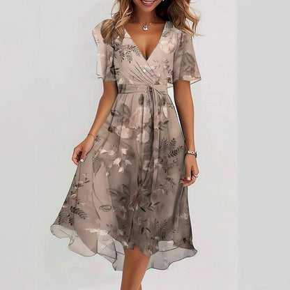 Midi Jurk met Zomerse Print en Vlindermouwen