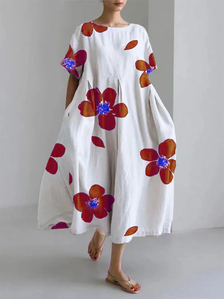 Lente Jurk voor Dames Rond Hals Losse Bloemenjurk Zomer