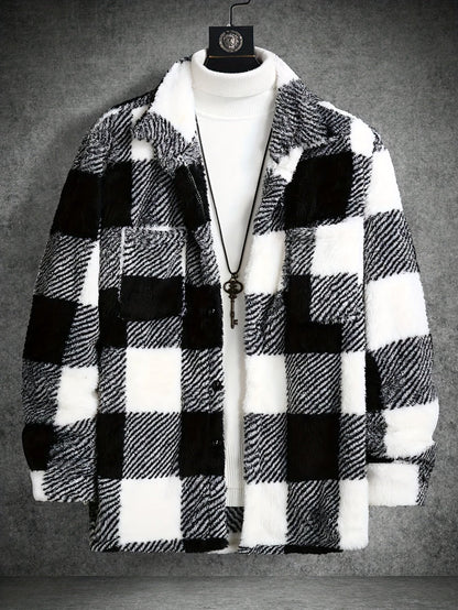 Heren Fleece Jas Zwart Wit Geruit Warm - Riley