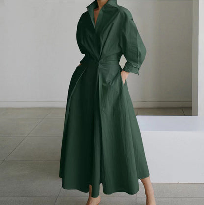 Dames Jurk met Overhemdkraag Elegante Stijl