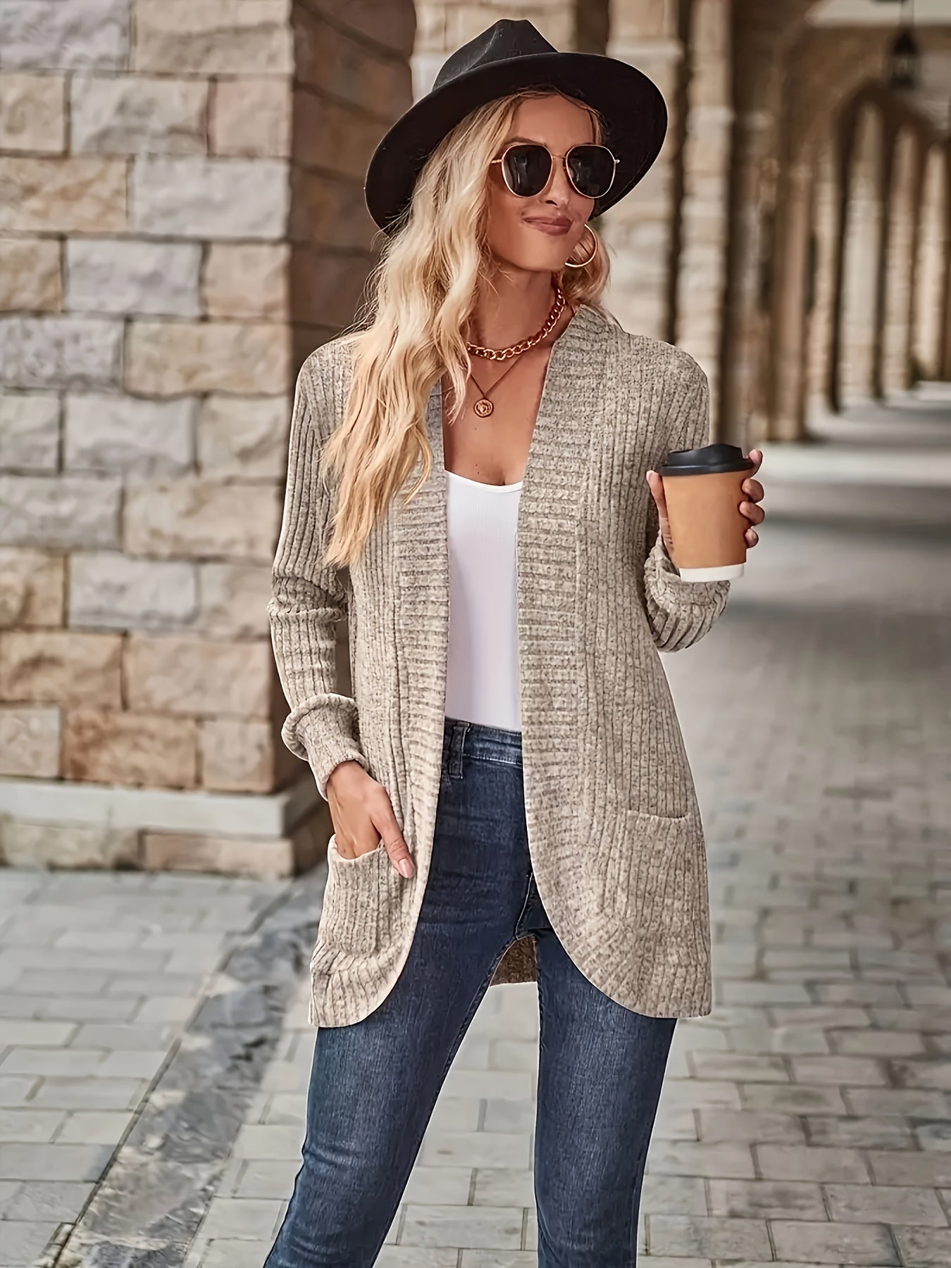 Dames Casual Gebreid Fleecevest met Lange Mouwen