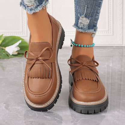 Dames Loafers met Strik en Franje Dikke Zool