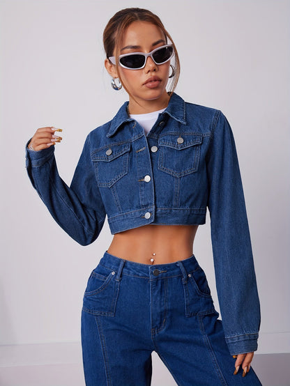 Klassiek Kort Lederen Spijkerjack Blauw Vintage Stijl