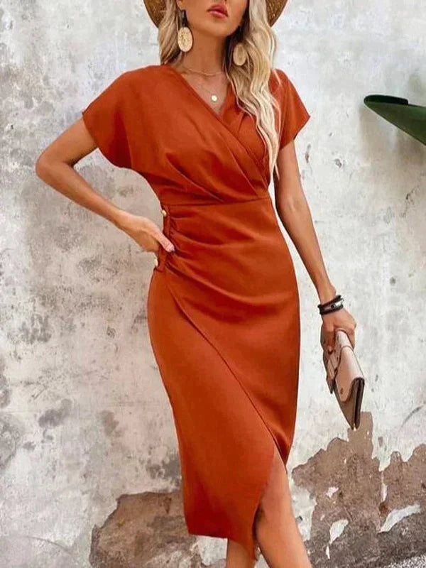 Oranje Midi-jurk V-hals Stijlvolle Jurk Ruby