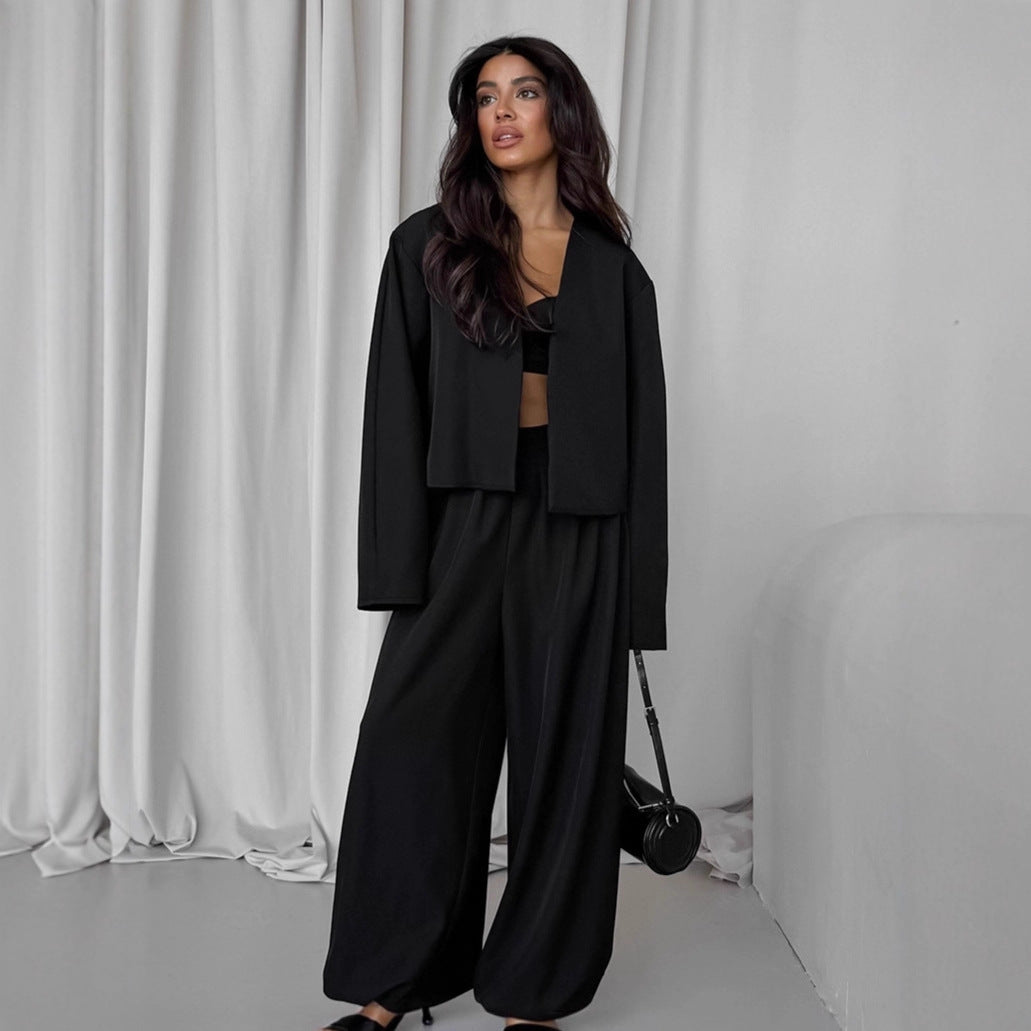 Dames Tweedelige Set met Wijde Broek en Blazer Modern Design