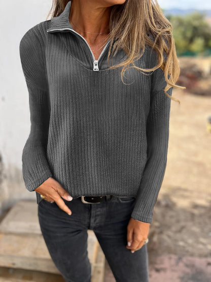 Dames Trui met Halve Rits en Ribbelstructuur Elegante Basislook