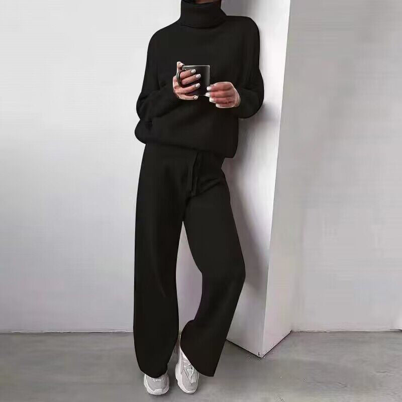 Dames Comfortabele Set met Coltrui en Rechte Broek Casual