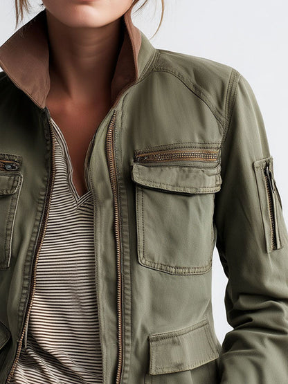 Dames Cargo Jas met Utility Zakken – Olijfgroen