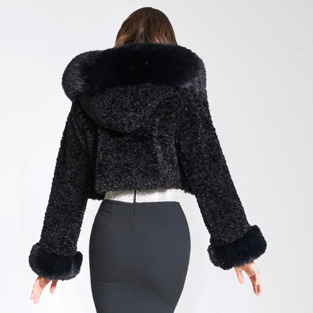Korte Glamoureuze Winterjas met Kap