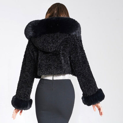 Korte Glamoureuze Winterjas met Kap