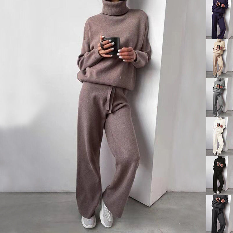 Dames Comfortabele Set met Coltrui en Rechte Broek Casual