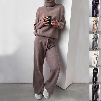 Dames Comfortabele Set met Coltrui en Rechte Broek Casual