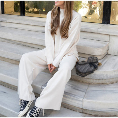 Dames Lounge Set Gebreid Coltrui en Wijde Broek