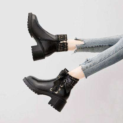 Dames Enkel Laarzen met Hak en Strik Detail