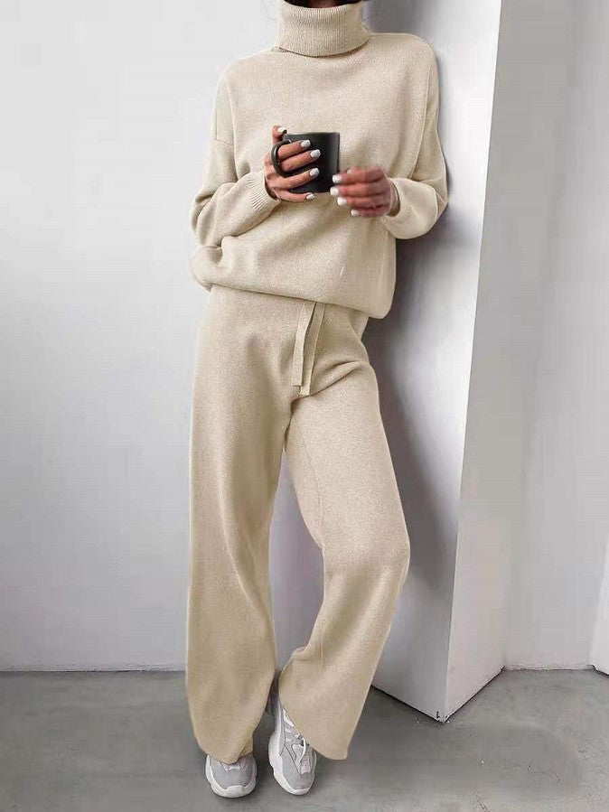 Dames Comfortabele Set met Coltrui en Rechte Broek Casual