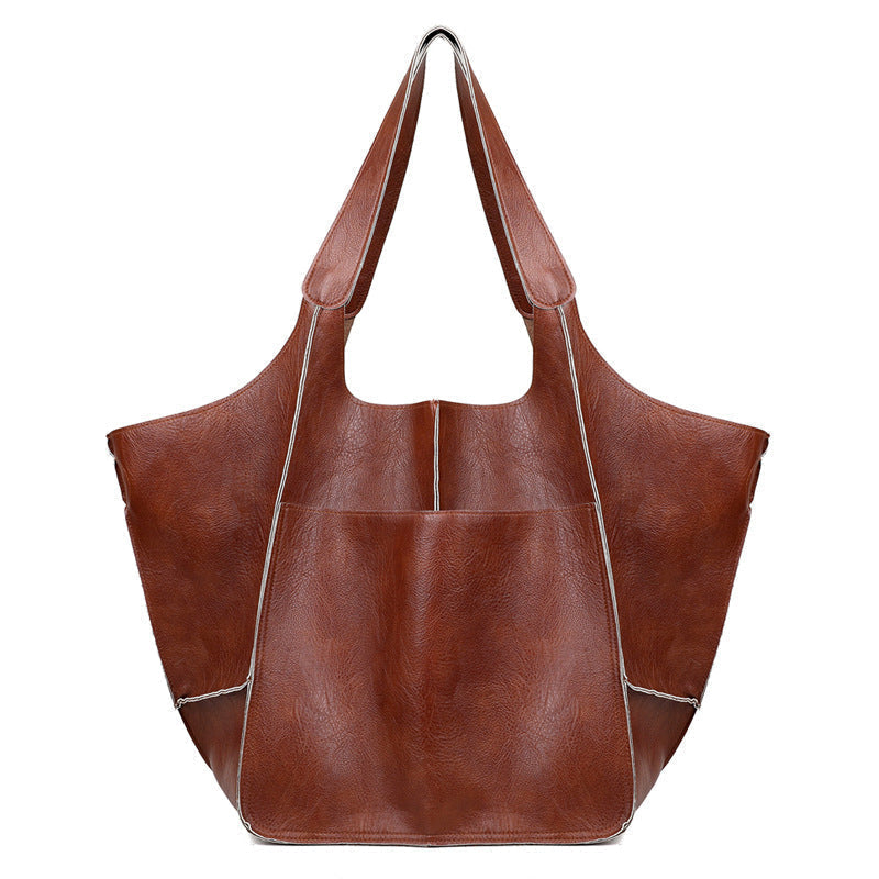 Dames Grote Faux Leren Schoudertas Vintage Stijl