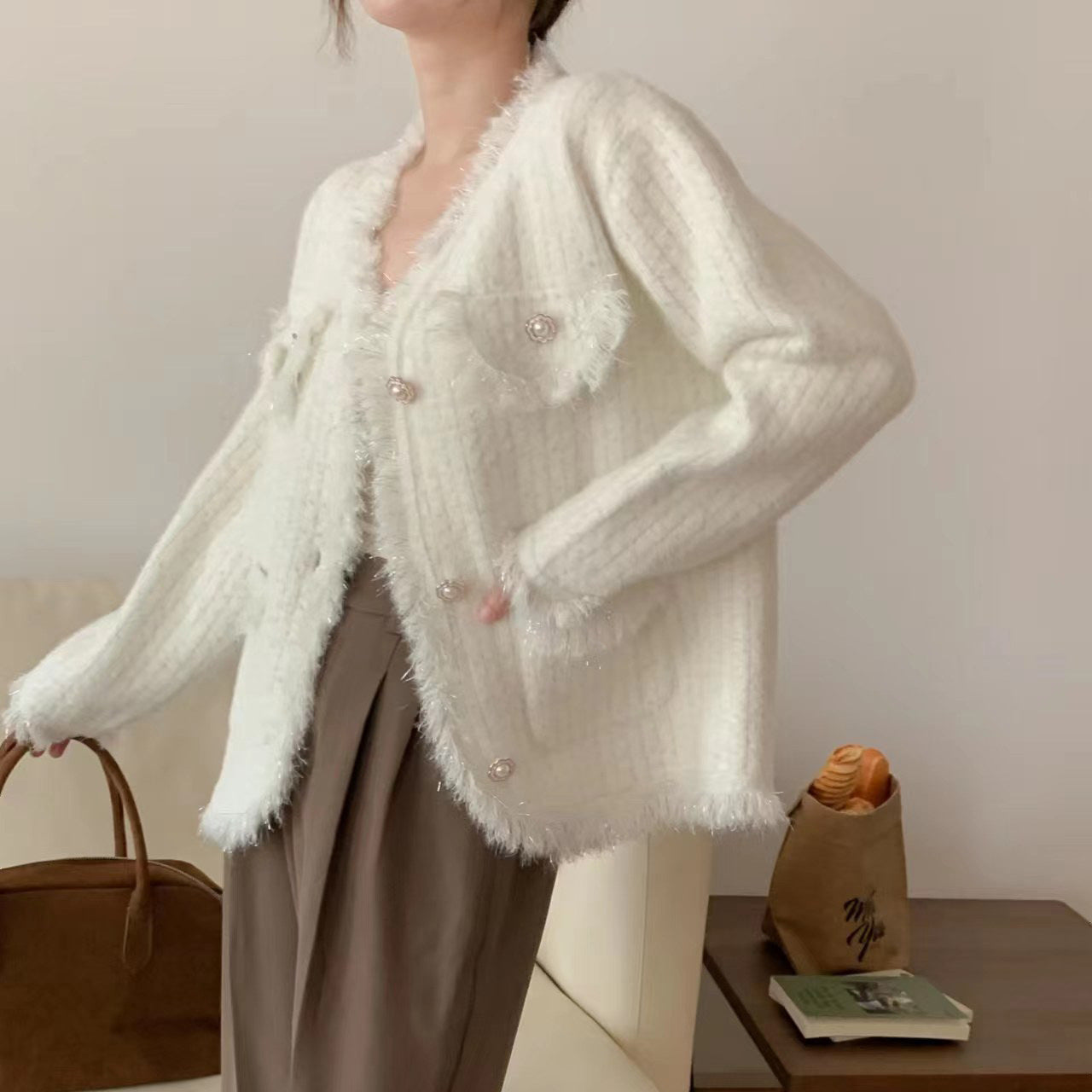 Dames Vest Fluffy Parelknopen Trendy Winter Model