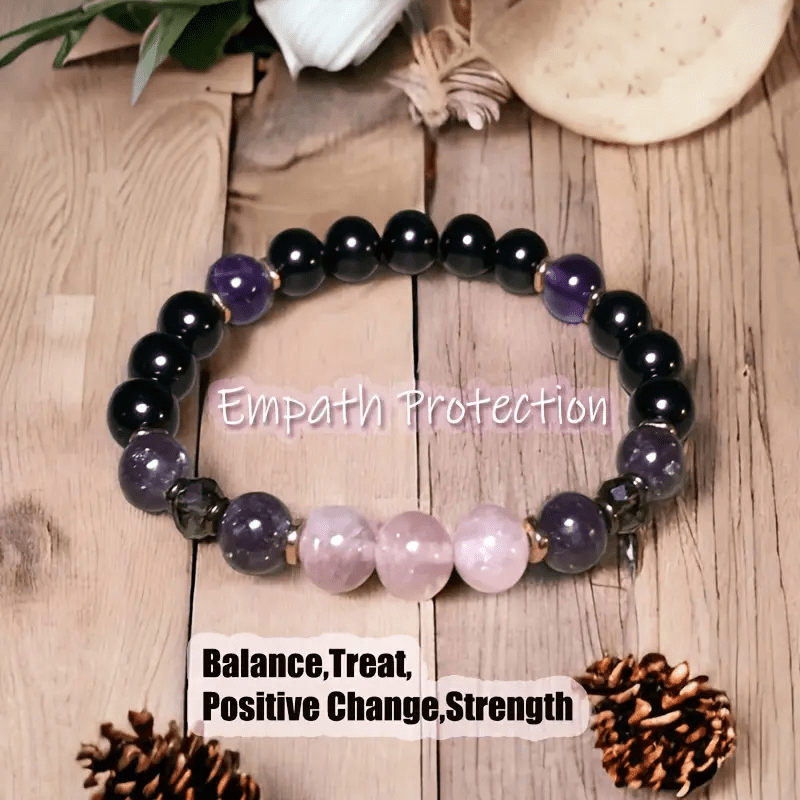 Rozenkwarts Armband met Obsidiaan en Amethist Edelstenen