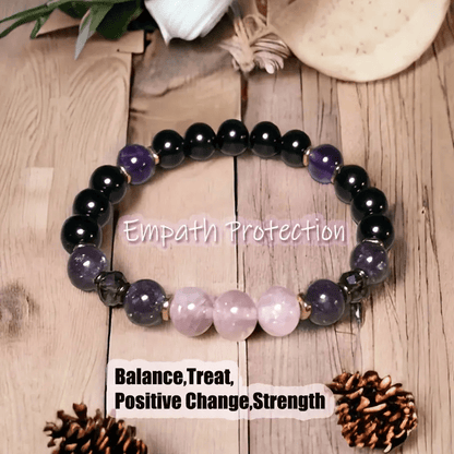 Rozenkwarts Armband met Obsidiaan en Amethist Edelstenen