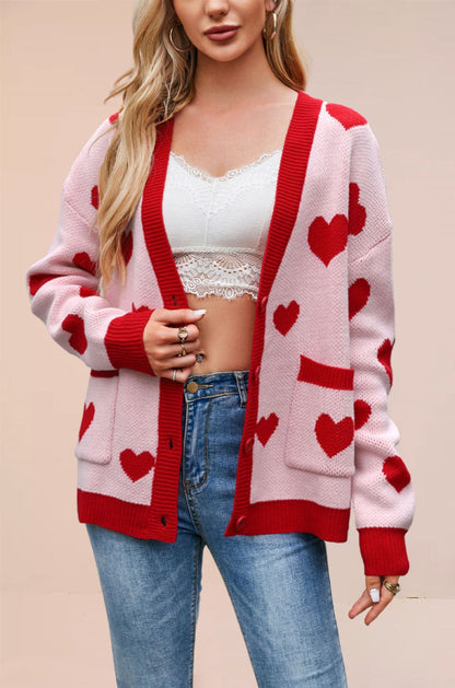 Dames Gebreide Vest met Hartjes en Contrasterend Detail