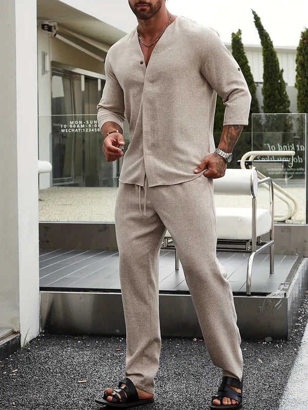 Linnen Heren Outfit Beige Comfortabel Zomer