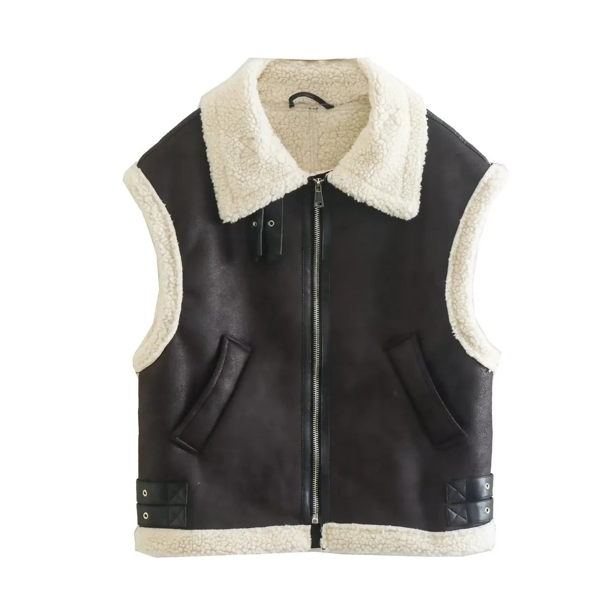 Dames Teddy Bodywarmer Zacht met Aviator Details