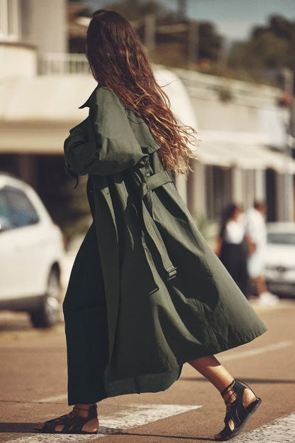 Dames Trenchcoat Lange Trendy Voorjaarsjas met Ceintuur
