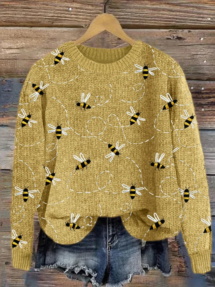 Gebreide Trui met Bijen Motief Marlise - Mode Vibes