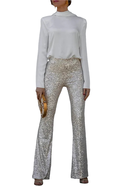 Vrouwelijke Flared Broek Glitter Pailletten Feestkleding - Mode Vibes