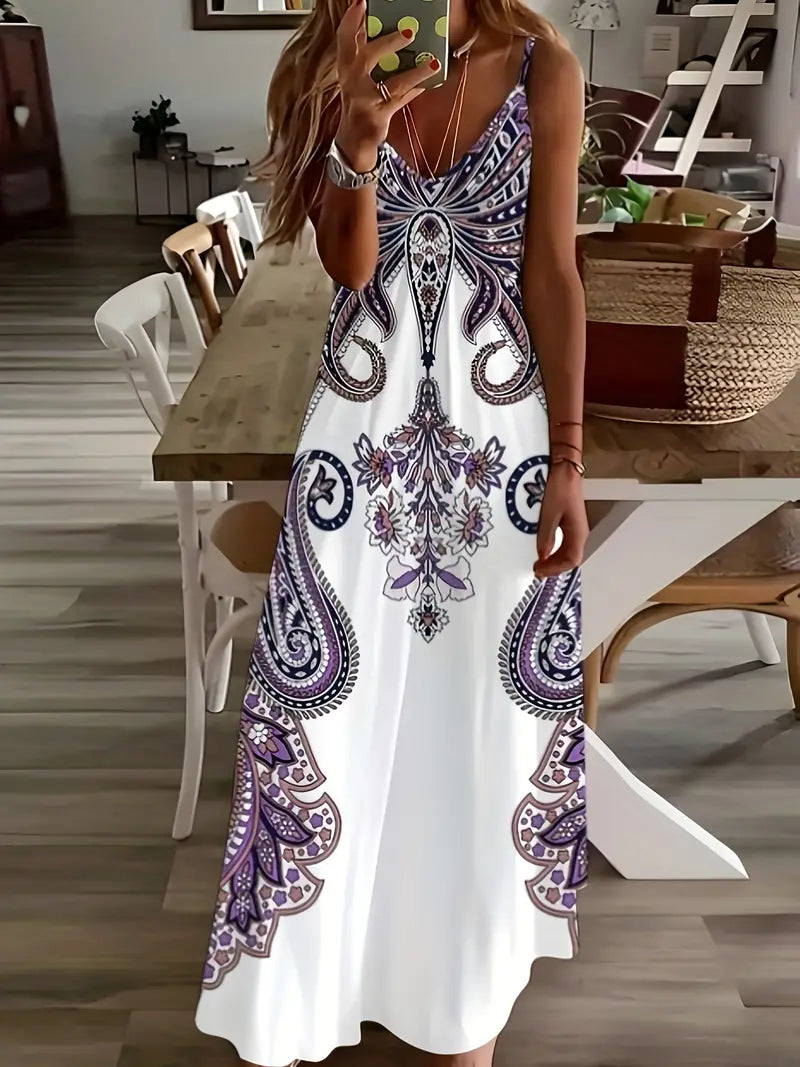 Maxi Jurk V-hals Bloemenprint Zomerjurk Dames