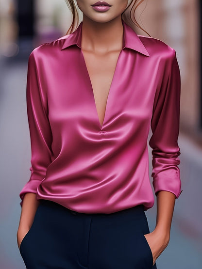 Dames Blouse Satijnen Look Havanna met V-hals Stijlvol