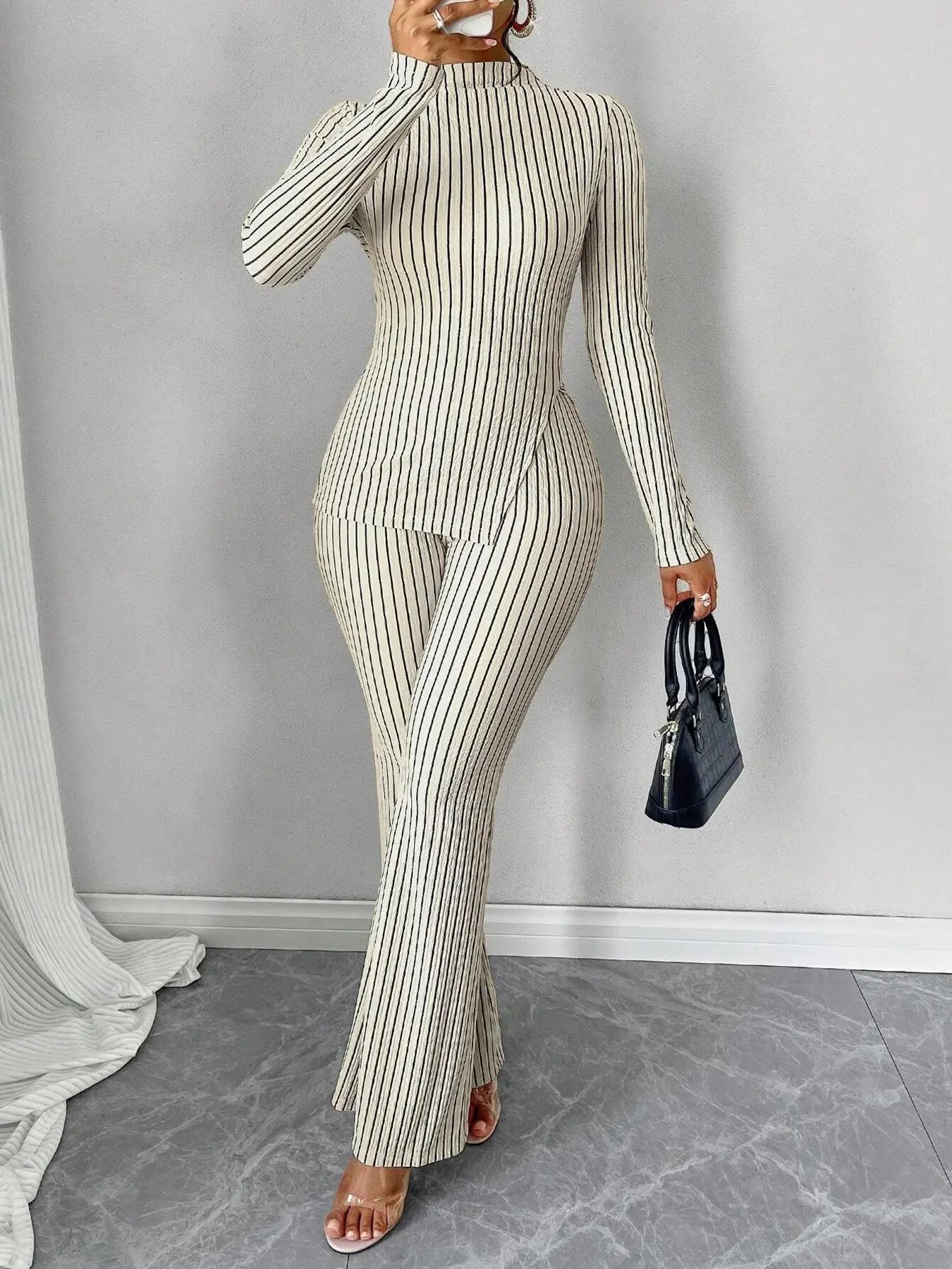 Dames Trui en Broek Set Elegante Col Trui met Flare Broek - Mode Vibes