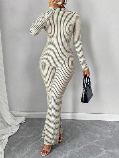 Dames Trui en Broek Set Elegante Col Trui met Flare Broek - Mode Vibes