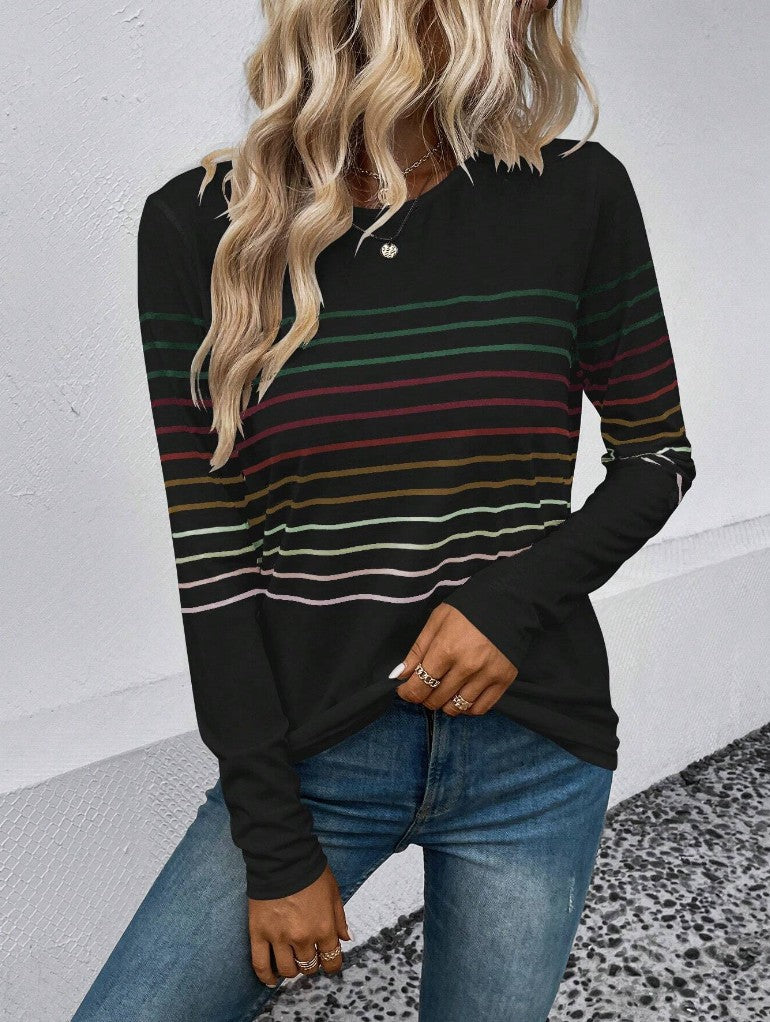Dames T-shirt Lange Mouwen Streepjes Basic Stijlvol
