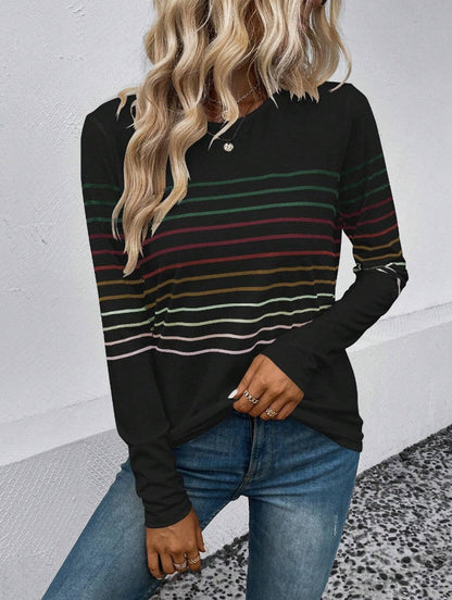Dames T-shirt Lange Mouwen Streepjes Basic Stijlvol