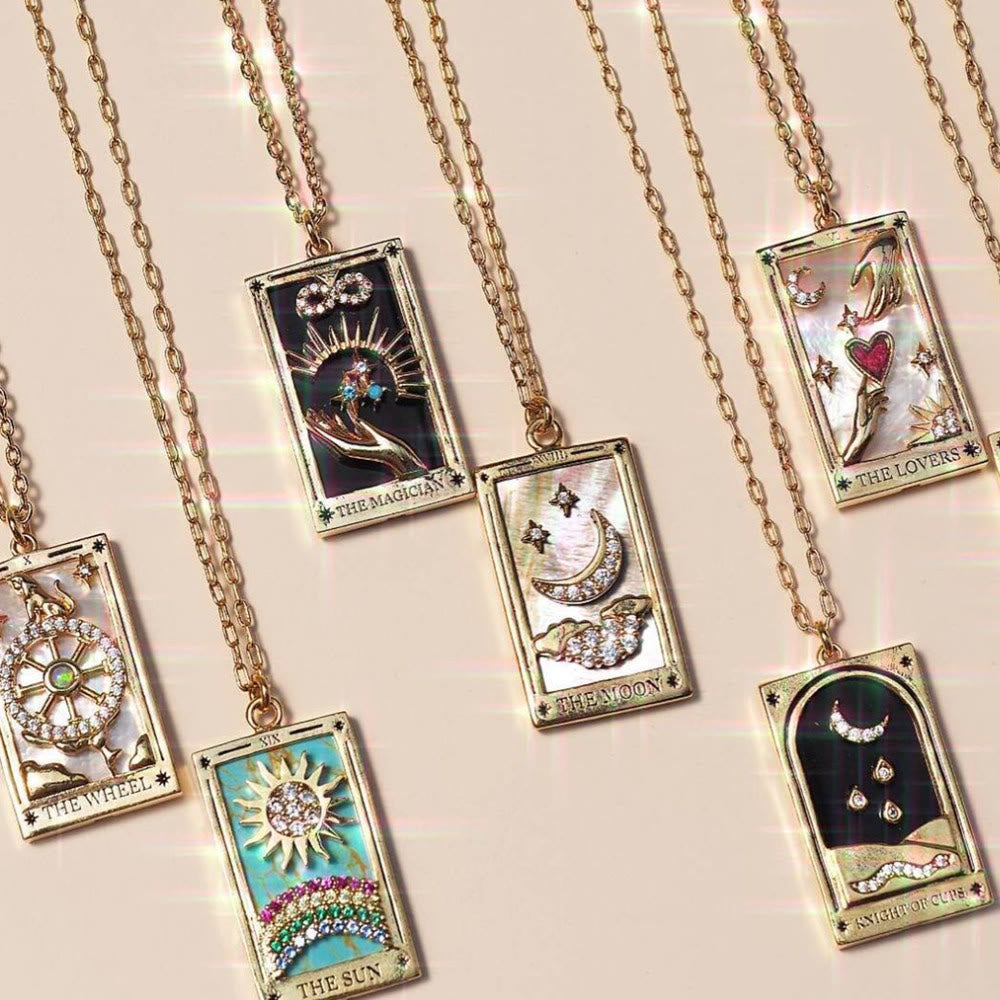 Gouden Tarot Oorhanger Druppel Ketting Zirkonia - Mode Vibes