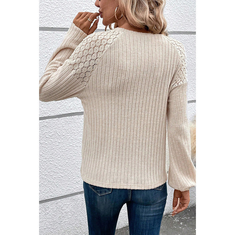 Dames Trui Rib Met Kant en Knopen Zwart Wit