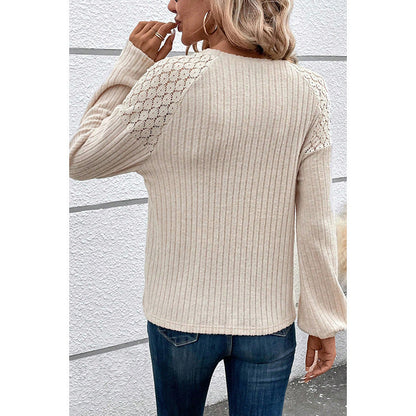 Dames Trui Rib Met Kant en Knopen Zwart Wit