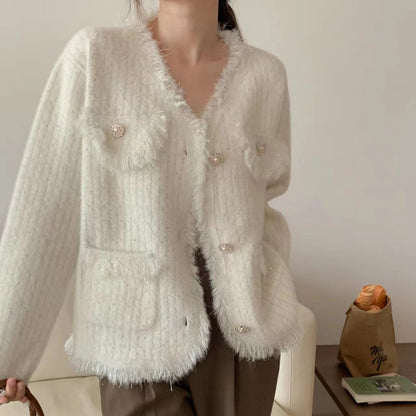 Dames Vest Fluffy Parelknopen Trendy Winter Model