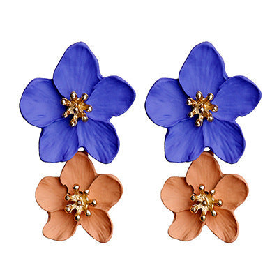 Dames Oorbellen Dubbele Bloem Trendy Zilver металли
