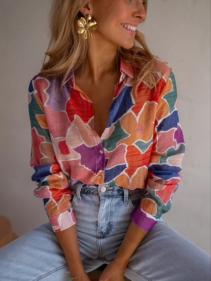 Dames Blouse Lichtgewicht Geometrische Print Regular Fit - Mode Vibes
