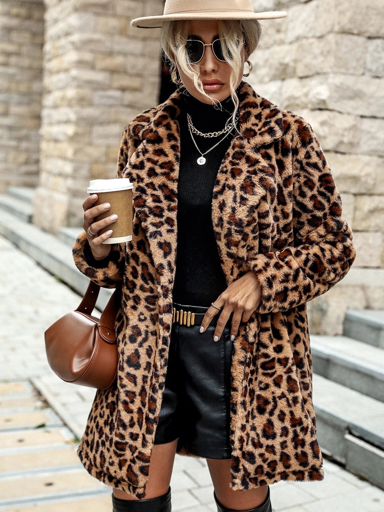 Dames Faux Fur Jas Leopard Print Stijlvol en Trendy