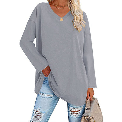 Dames Oversized T-shirt Lange Mouwen V-hals Casual