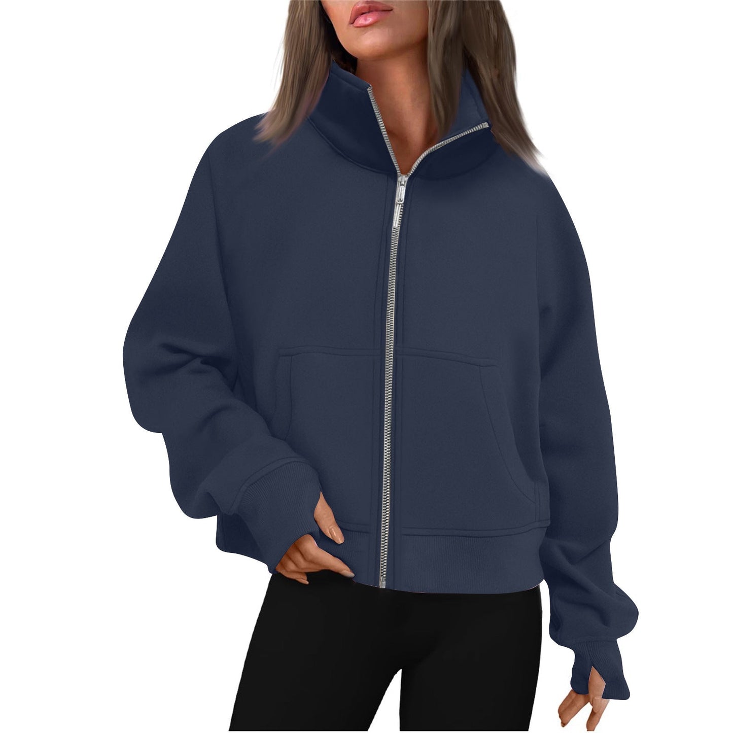 Dames Vest met Rits en Hoge Kraag Trendy Basic Stijl Salie