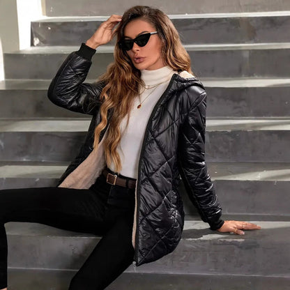 Dames Gewatteerde Jas met Capuchon Warm en Stijlvol Quilted Design