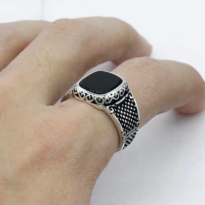 Zilveren Heren Ring met Zwarte Onyx Steen