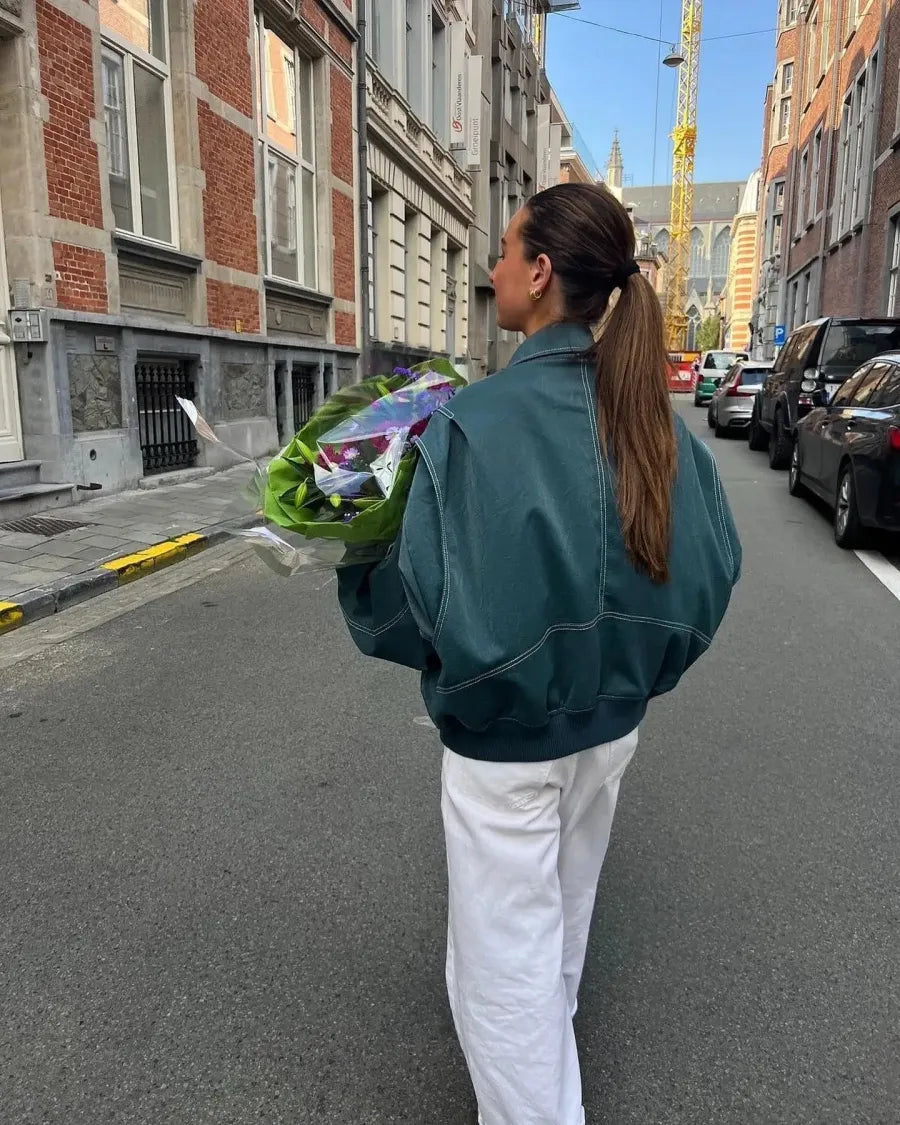 Leren Damesjas Oversized Noorwegen Stijl