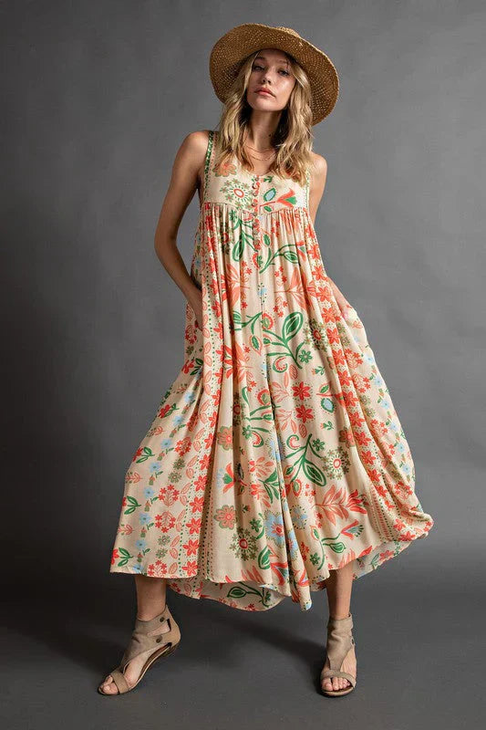 Vrouwelijke Jumpsuit met Bloemenprint Vintage Stijl