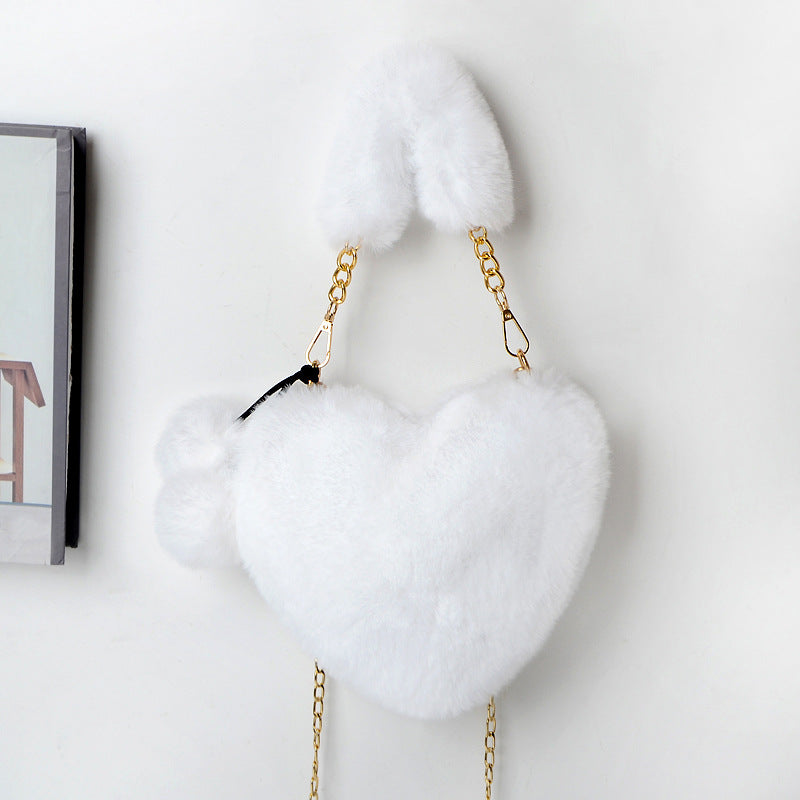 Dames Plush Handtas Hartvorm Met Ketting Detail
